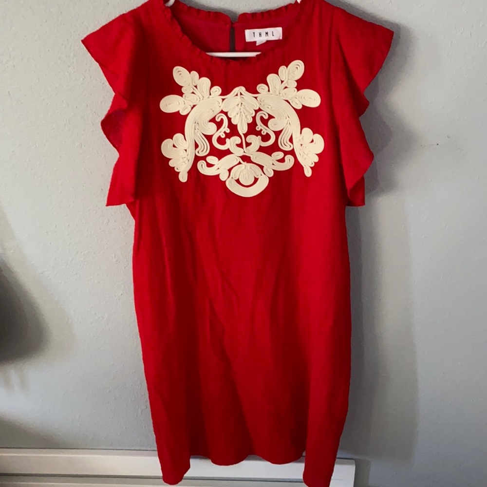 THML Red Shift Dress with Flutter Sleeves Medium NWOT